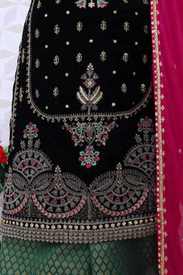 Black embroidered 9000 velvet semi stitched salwar suit 5