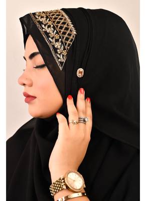 Black luxury bridal wedding wear hijab scarf   with handwork 2
