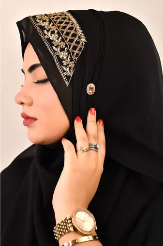 Black luxury bridal wedding wear hijab scarf   with handwork