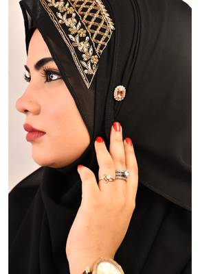Black luxury bridal wedding wear hijab scarf   with handwork 3