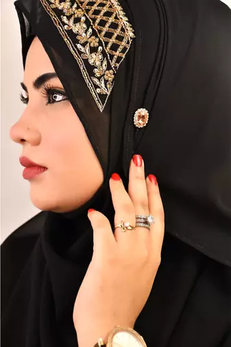 Black luxury bridal wedding wear hijab scarf   with handwork