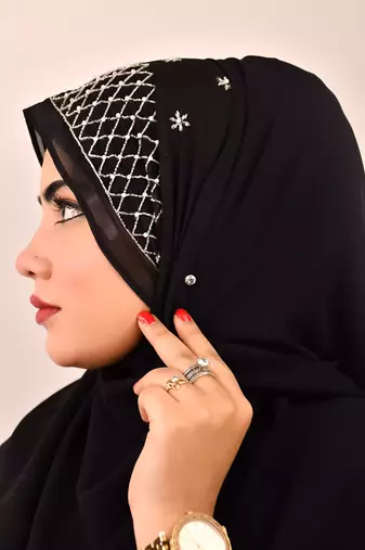 Black luxury bridal wedding wear hijab scarf   with handwork