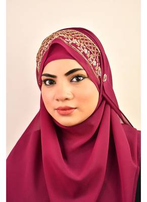 Majenta luxury bridal wedding wear hijab scarf   with handwork 1