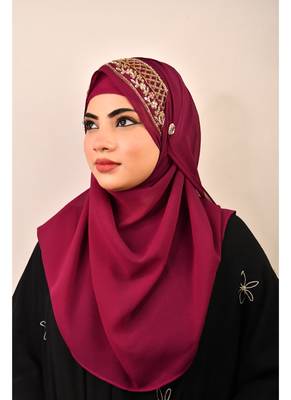 Majenta luxury bridal wedding wear hijab scarf   with handwork 2