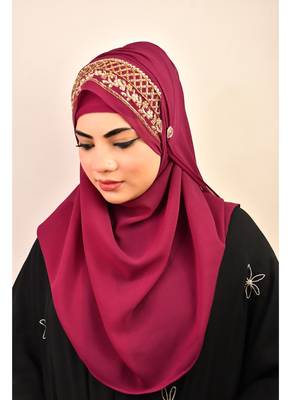 Majenta luxury bridal wedding wear hijab scarf   with handwork 3