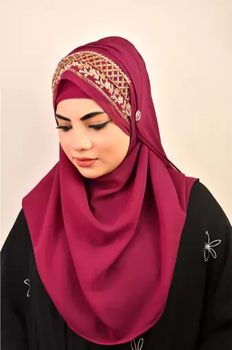 Majenta luxury bridal wedding wear hijab scarf   with handwork