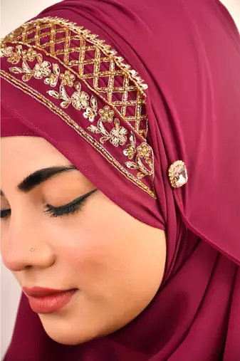 Majenta luxury bridal wedding wear hijab scarf   with handwork