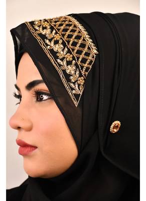 Black luxury bridal wedding wear hijab scarf   with handwork 5