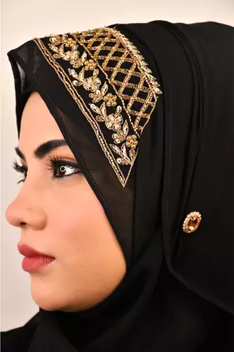 Black luxury bridal wedding wear hijab scarf   with handwork