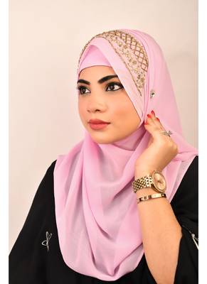 Baby pink luxury bridal wedding wear hijab scarf   with handwork 2