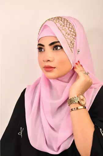 Baby pink luxury bridal wedding wear hijab scarf   with handwork