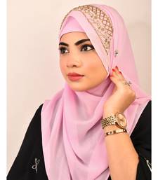Baby pink luxury bridal wedding wear hijab scarf   with handwork