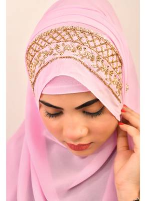 Baby pink luxury bridal wedding wear hijab scarf   with handwork 3