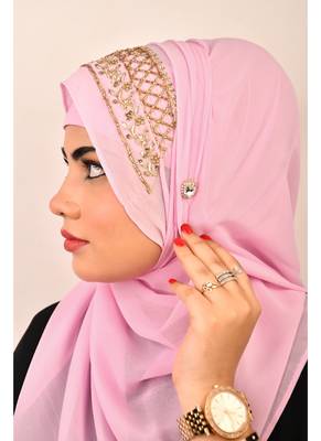 Baby pink luxury bridal wedding wear hijab scarf   with handwork 4