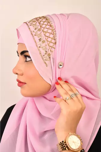 Baby pink luxury bridal wedding wear hijab scarf   with handwork