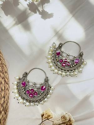 Pearl meena hoop oxidised chandbali earrings indian jewellery earrings gifts for her chandeliers oxidised 1