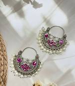 Pearl meena hoop oxidised chandbali earrings indian jewellery earrings gifts for her chandeliers oxidised
