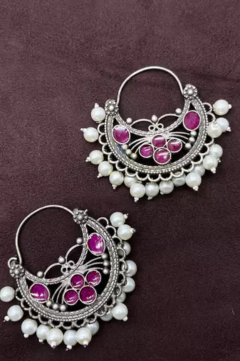 Pearl meena hoop oxidised chandbali earrings indian jewellery earrings gifts for her chandeliers oxidised