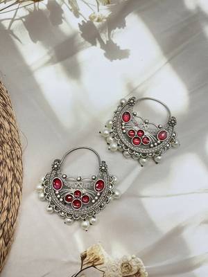 Pearl meena hoop oxidised chandbali earrings indian jewellery oxidised earrings chandeliers 1