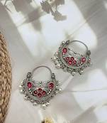 Pearl meena hoop oxidised chandbali earrings indian jewellery oxidised earrings chandeliers
