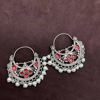Pearl meena hoop oxidised chandbali earrings indian jewellery oxidised earrings chandeliers 2