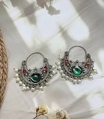 Pearl meena hoop oxidised chandbali earrings indian jewellery gifts for her chandeliers