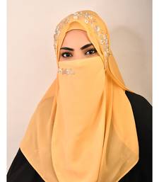 Golden luxury bridal wedding wear hijab scarf   with handwork naqab