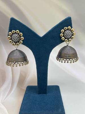 Floral oxidised dual tone jhumka earrings silver gold  earrings jhumka jhumkis ethnic earrings indian traditional jhumka 1