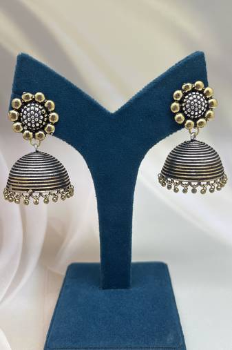 Floral oxidised dual tone jhumka earrings silver gold  earrings jhumka jhumkis ethnic earrings indian traditional jhumka
