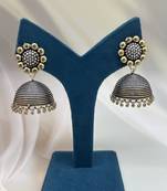 Floral oxidised dual tone jhumka earrings silver gold  earrings jhumka jhumkis ethnic earrings indian traditional jhumka