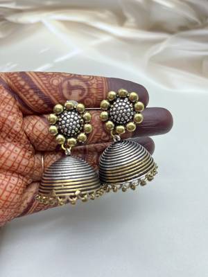 Floral oxidised dual tone jhumka earrings silver gold  earrings jhumka jhumkis ethnic earrings indian traditional jhumka 2