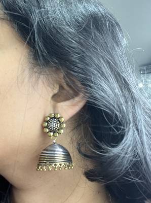 Floral oxidised dual tone jhumka earrings silver gold  earrings jhumka jhumkis ethnic earrings indian traditional jhumka 3