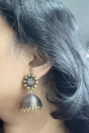 Floral oxidised dual tone jhumka earrings silver gold  earrings jhumka jhumkis ethnic earrings indian traditional jhumka