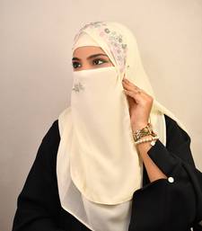 Cream luxury bridal wedding wear hijab scarf   with handwork naqab
