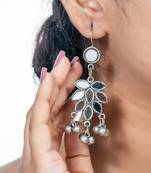Oxidized silver mirror earrings afghani indian traditional boho style for women german silver earrings gift for her