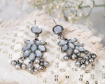 Oxidized silver mirror earrings afghani indian traditional boho style for women german silver earrings gift for her 2