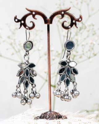 Oxidized silver mirror earrings afghani indian traditional boho style for women german silver earrings gift for her 4