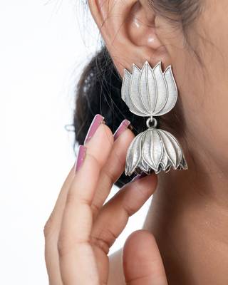 Antique silver lotus jhumka earrings oxidized jhumka jhumki pearl drop indian earrings oxidized silver jewelry gifts 1