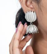 Antique silver lotus jhumka earrings oxidized jhumka jhumki pearl drop indian earrings oxidized silver jewelry gifts