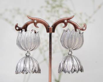 Antique silver lotus jhumka earrings oxidized jhumka jhumki pearl drop indian earrings oxidized silver jewelry gifts 2