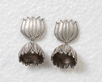 Antique silver lotus jhumka earrings oxidized jhumka jhumki pearl drop indian earrings oxidized silver jewelry gifts 3
