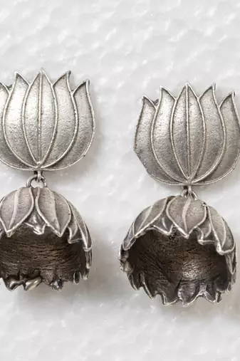 Antique silver lotus jhumka earrings oxidized jhumka jhumki pearl drop indian earrings oxidized silver jewelry gifts