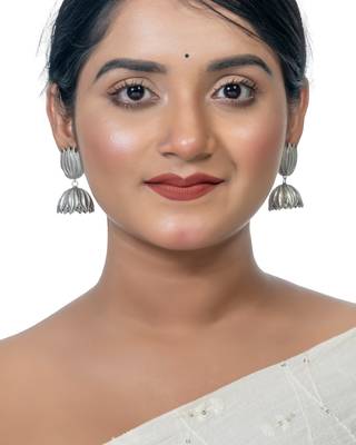 Antique silver lotus jhumka earrings oxidized jhumka jhumki pearl drop indian earrings oxidized silver jewelry gifts 4