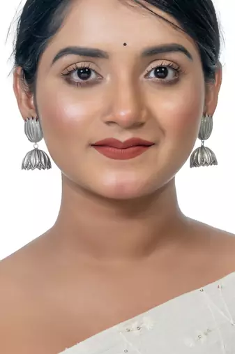 Antique silver lotus jhumka earrings oxidized jhumka jhumki pearl drop indian earrings oxidized silver jewelry gifts