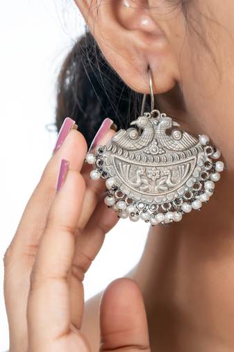 Handcrafted silver stud earrings german earrings oxidised indian ethnic antique earrings with pearls