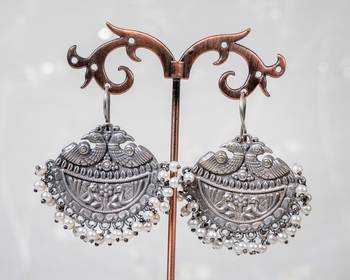 Handcrafted silver stud earrings german earrings oxidised indian ethnic antique earrings with pearls 2