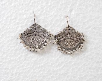 Handcrafted silver stud earrings german earrings oxidised indian ethnic antique earrings with pearls 3