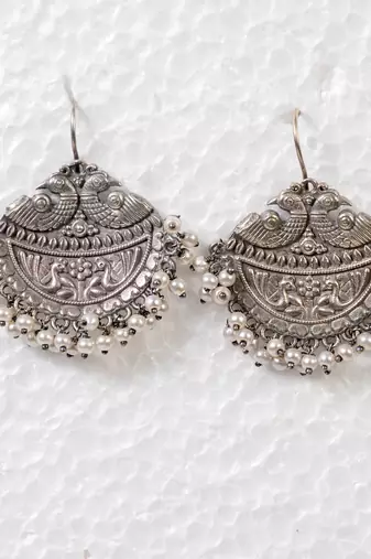 Handcrafted silver stud earrings german earrings oxidised indian ethnic antique earrings with pearls