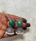 Limited edition big green traditional jhumka earring elegant unique indian & pakistani jewelry handmade silver jhumki
