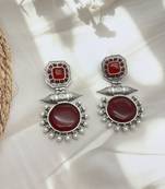 Dainty red long oxidised artificial stone earrings indian designer silver look alike traditional wedding partywear
